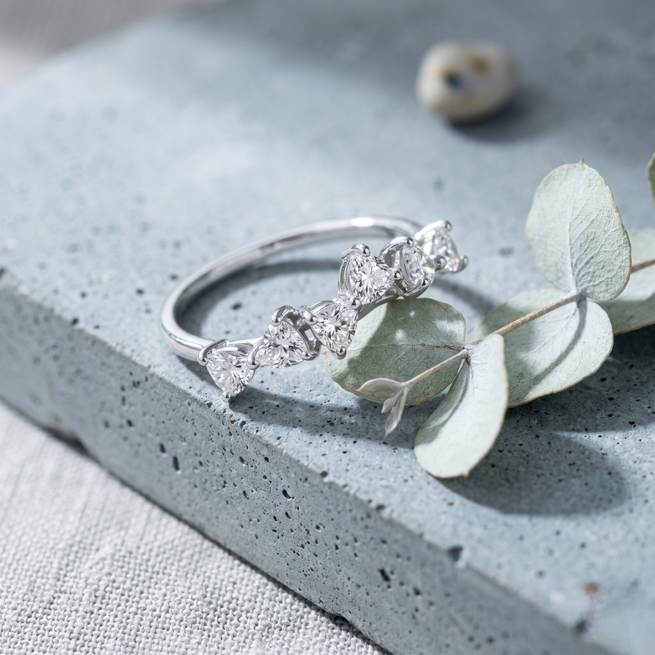 925 Sterling Silver Five Heart CZ Diamond Ring for Women