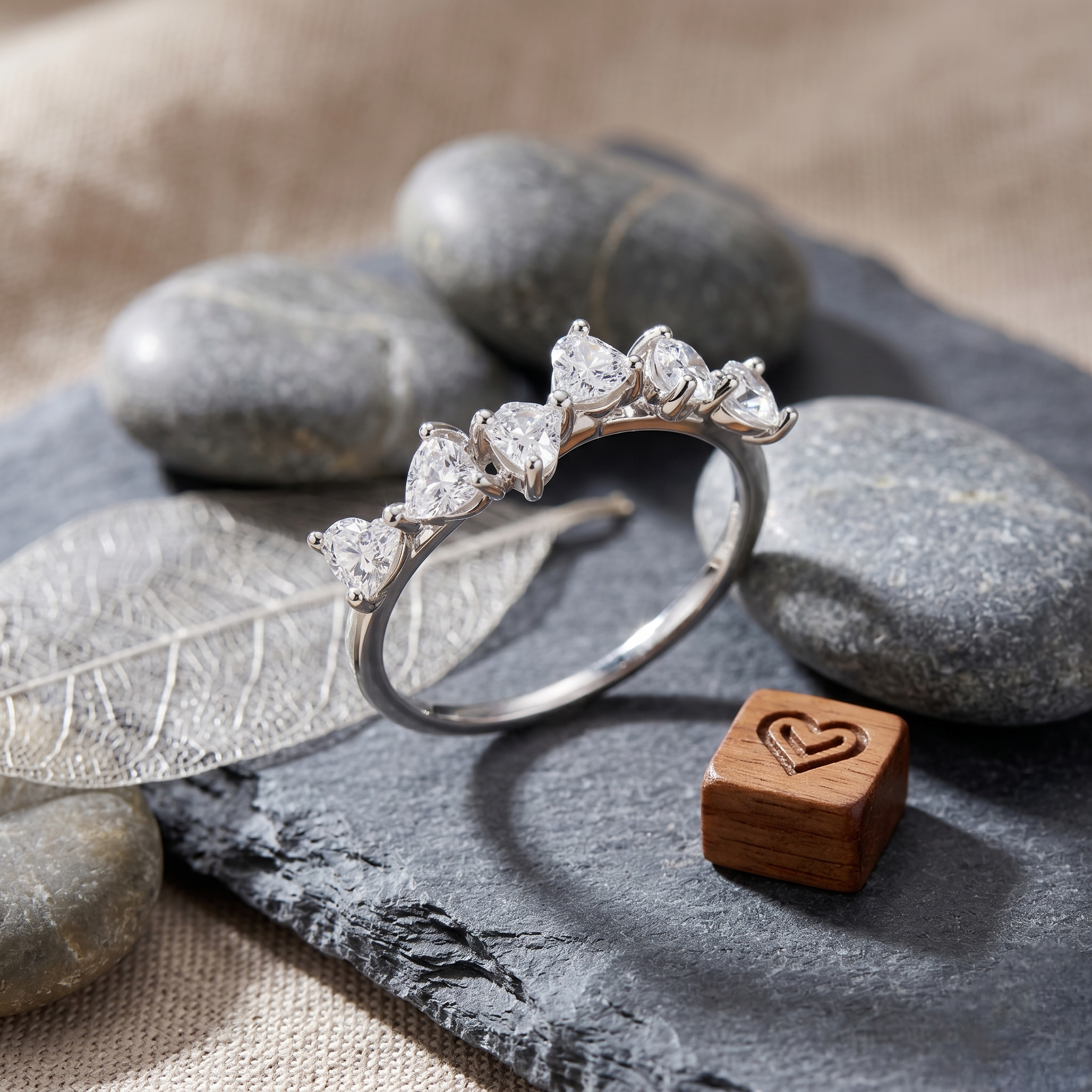 925 Sterling Silver Five Heart CZ Diamond Ring for Women
