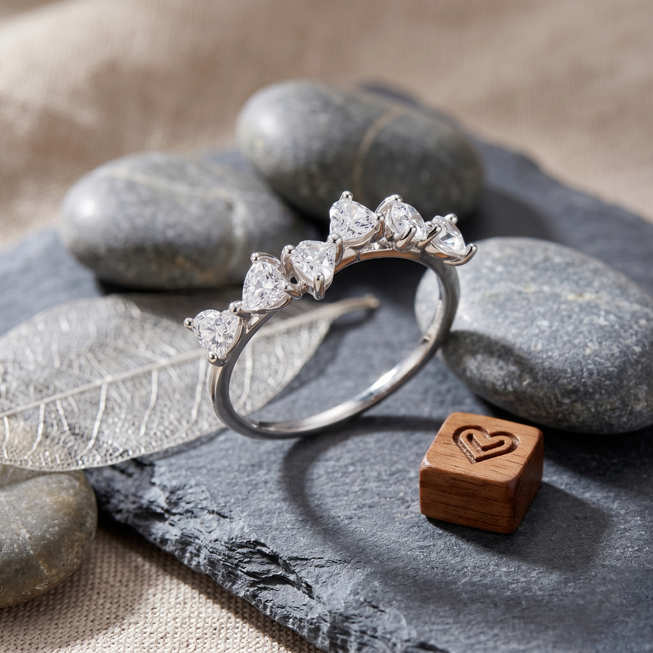 925 Sterling Silver Five Heart CZ Diamond Ring for Women