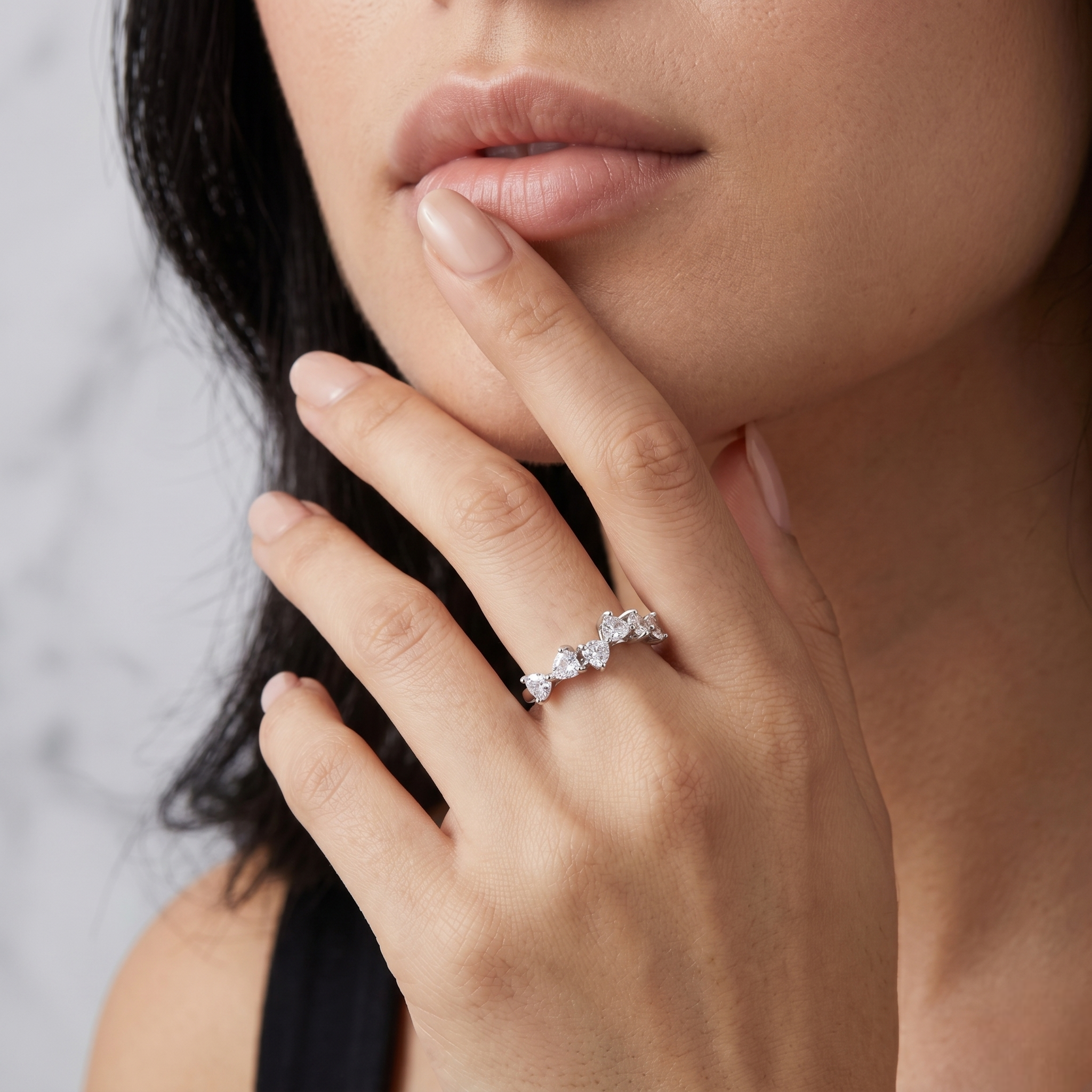 925 Sterling Silver Five Heart CZ Diamond Ring for Women