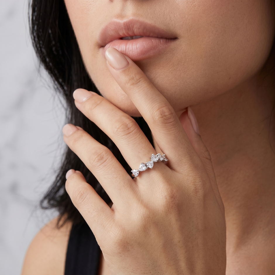 925 Sterling Silver Five Heart CZ Diamond Ring for Women