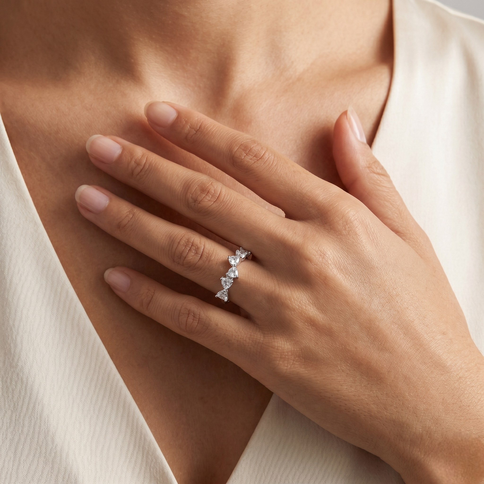 925 Sterling Silver Five Heart CZ Diamond Ring for Women