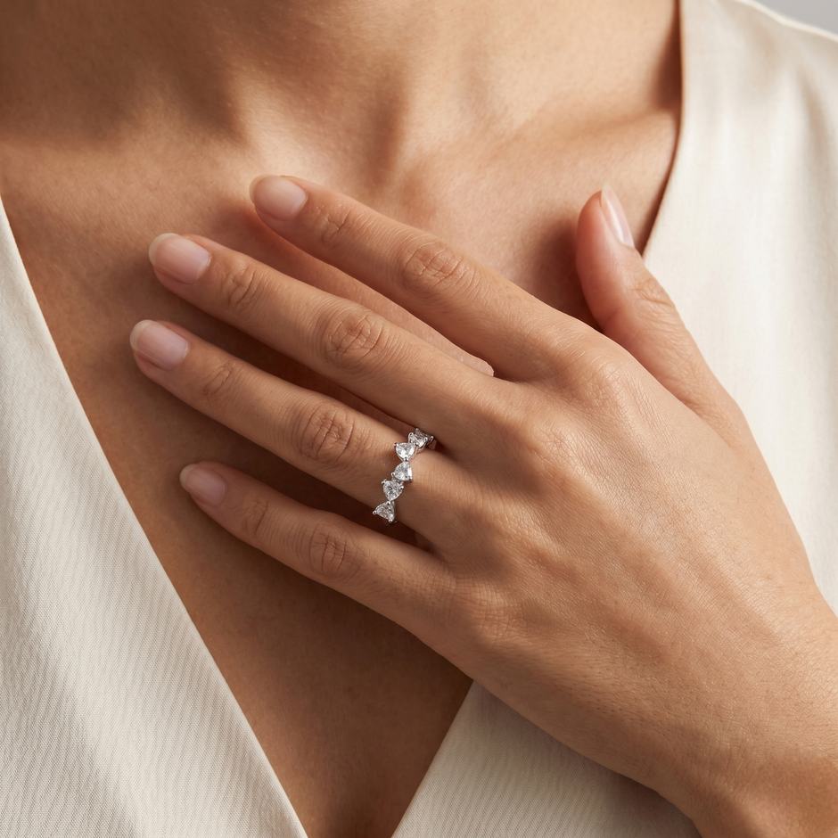 925 Sterling Silver Five Heart CZ Diamond Ring for Women