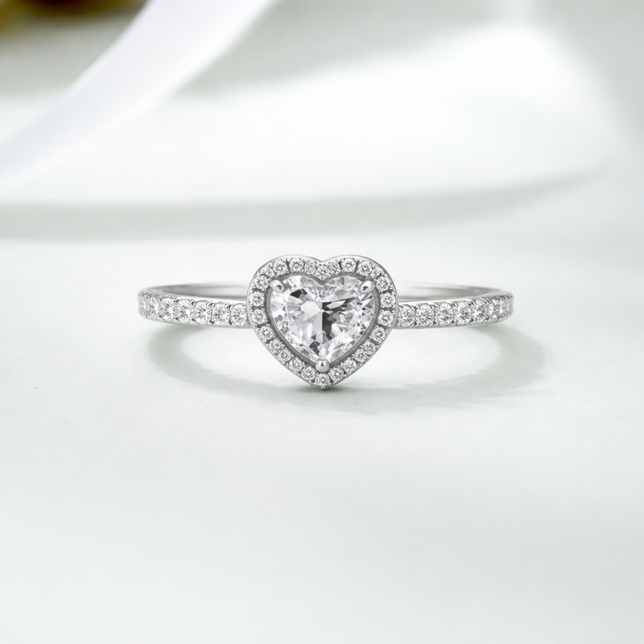 Heart Cut CZ Diamond Ring on Hand