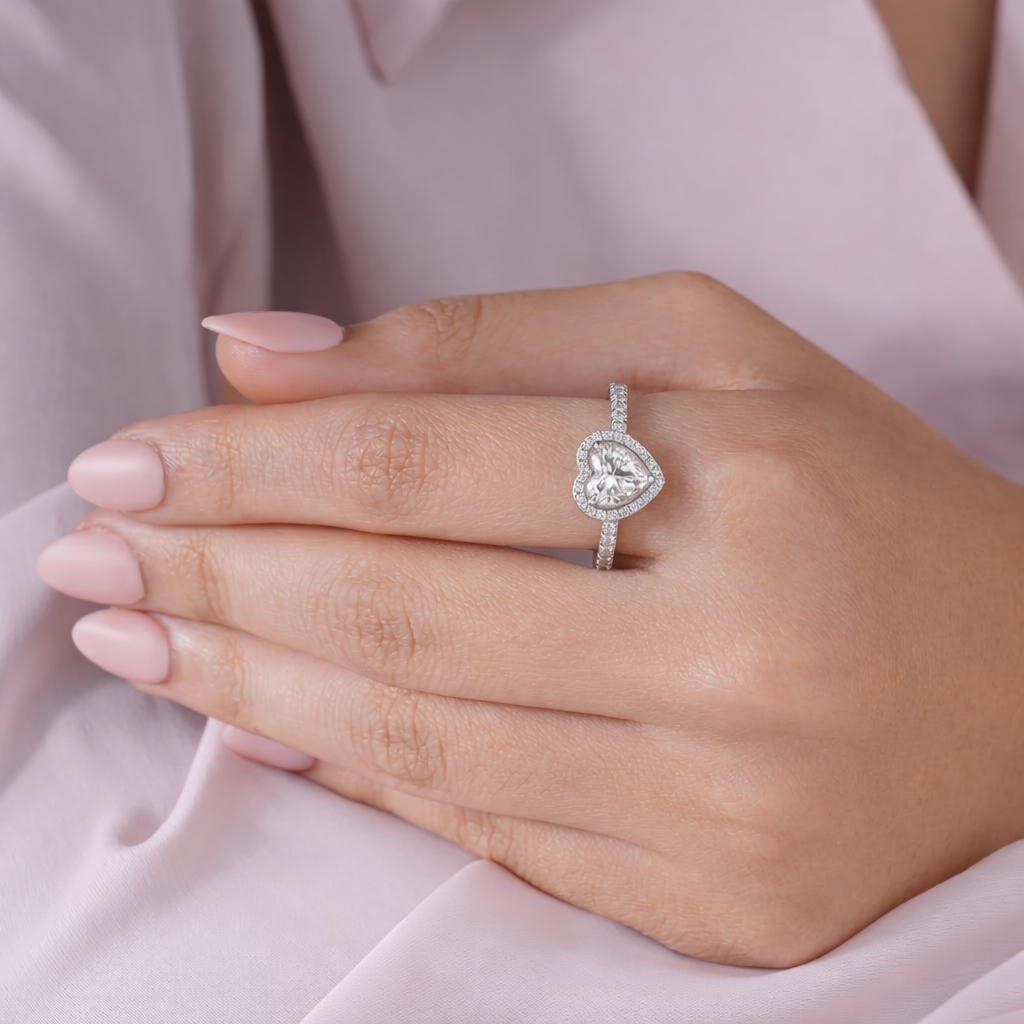 Heart Cut CZ Diamond Ring on Hand