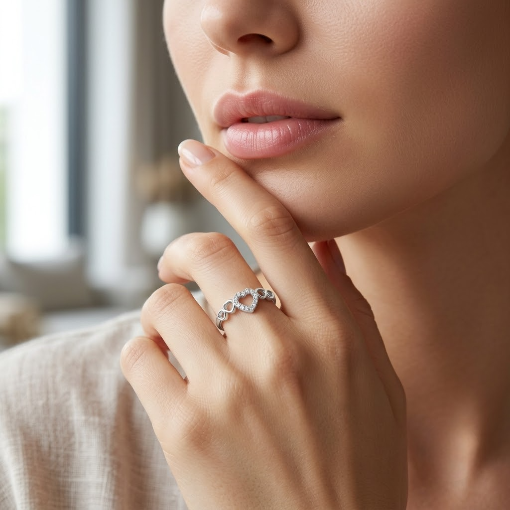 925 Sterling Silver Open Heart CZ Ring with Triple Heart Accents.