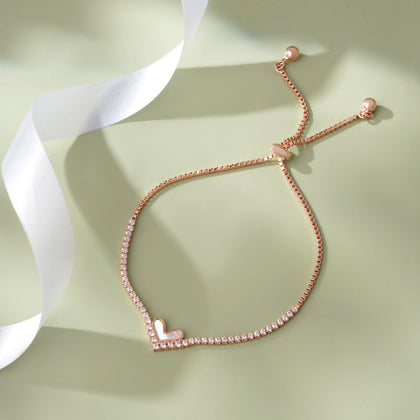Minimal Heart Diamond Adjustable Rose Gold Bracelet for Women