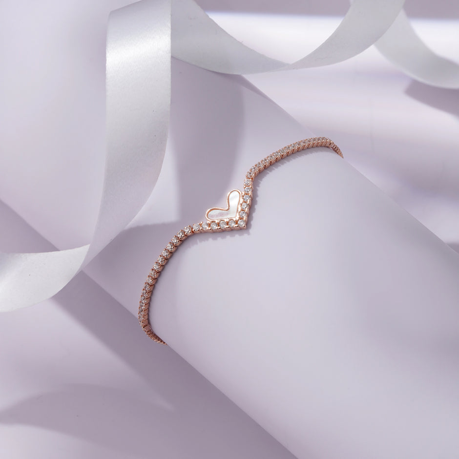 Minimal Heart Diamond Adjustable Rose Gold Bracelet for Women