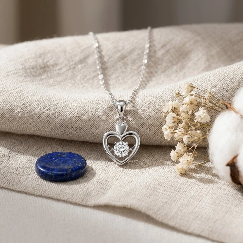 Heart Diamond 925 Sterling Silver Pendant Chain for Women