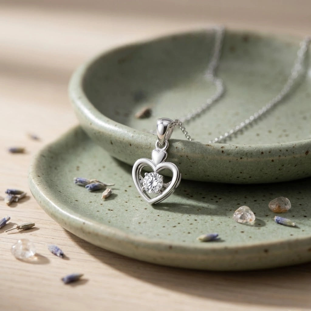Heart Diamond 925 Sterling Silver Pendant Chain for Women
