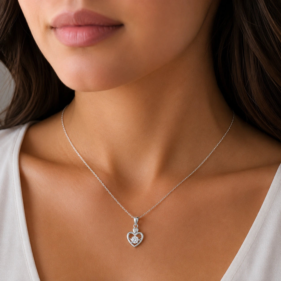 Heart Diamond 925 Sterling Silver Pendant Chain for Women