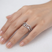925 Sterling Silver Heart Link Promise Ring with Pavé CZ Wave Band