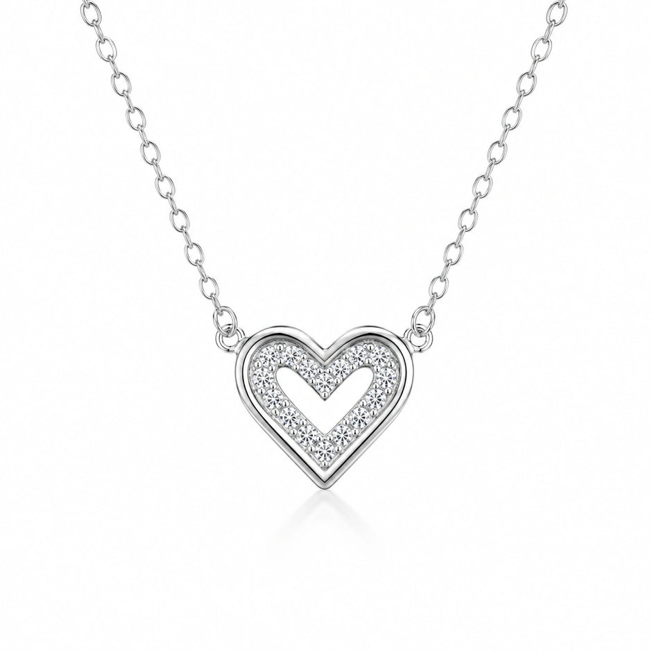 Heart Pearl Diamond 925 Sterling Silver Pendant Chain for Women