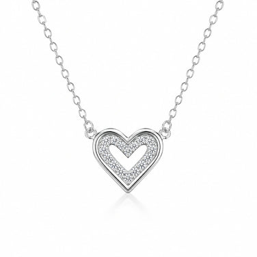 925 Sterling Silver Double Heart Necklace for Women with Pavé Cubic Zirconia Open Heart Pendant