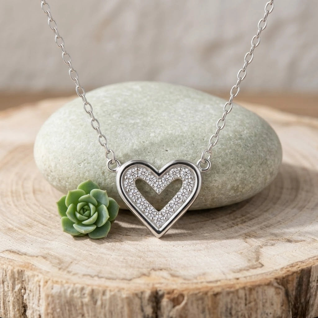 Heart Pearl Diamond 925 Sterling Silver Pendant Chain for Women