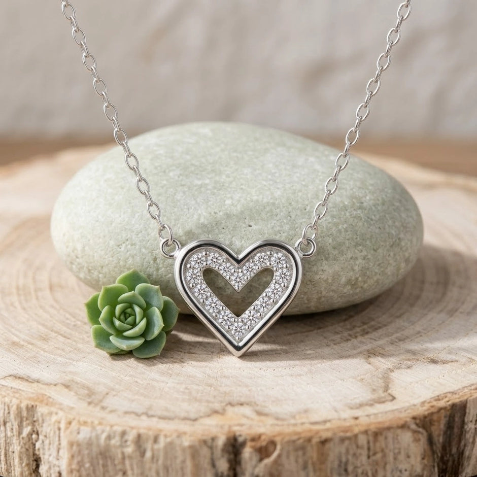 Heart Pearl Diamond 925 Sterling Silver Pendant Chain for Women