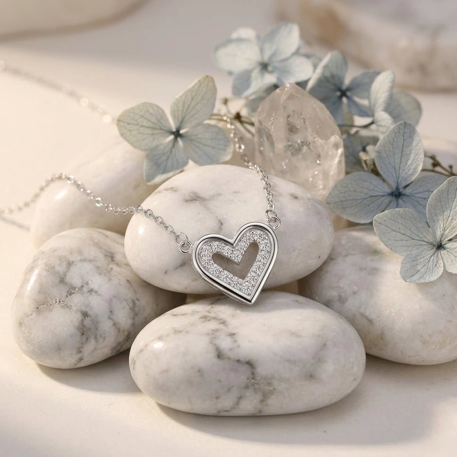 Heart Pearl Diamond 925 Sterling Silver Pendant Chain for Women