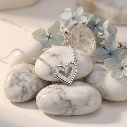 Heart Pearl Diamond 925 Sterling Silver Pendant Chain for Women