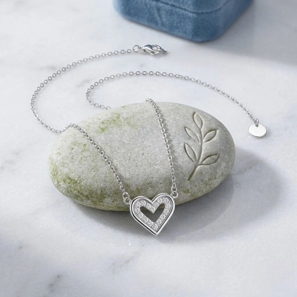 Heart Pearl Diamond 925 Sterling Silver Pendant Chain for Women