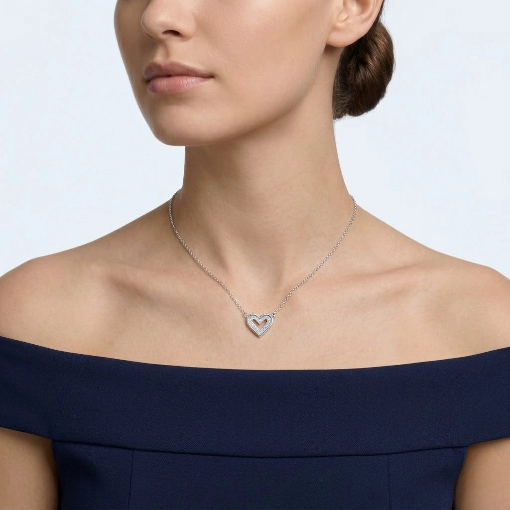Heart Pearl Diamond 925 Sterling Silver Pendant Chain for Women