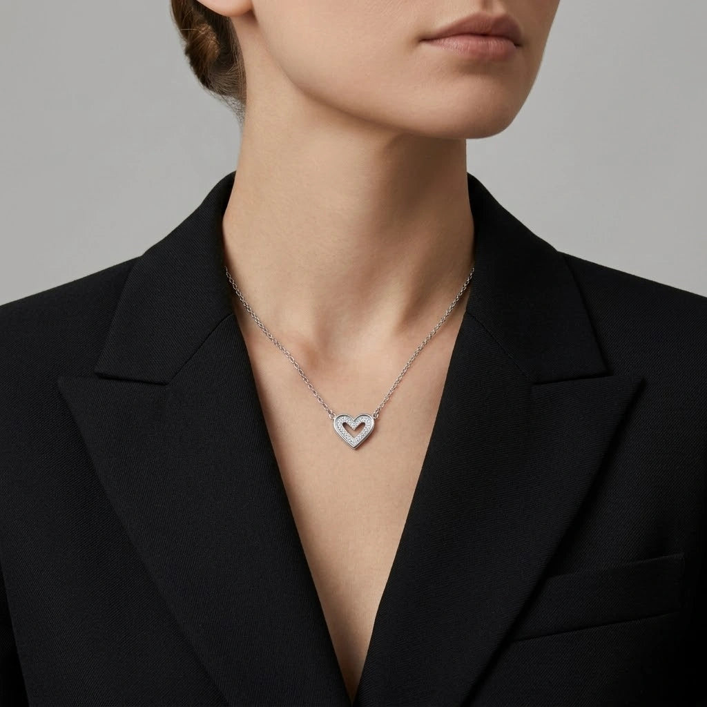 Heart Pearl Diamond 925 Sterling Silver Pendant Chain for Women