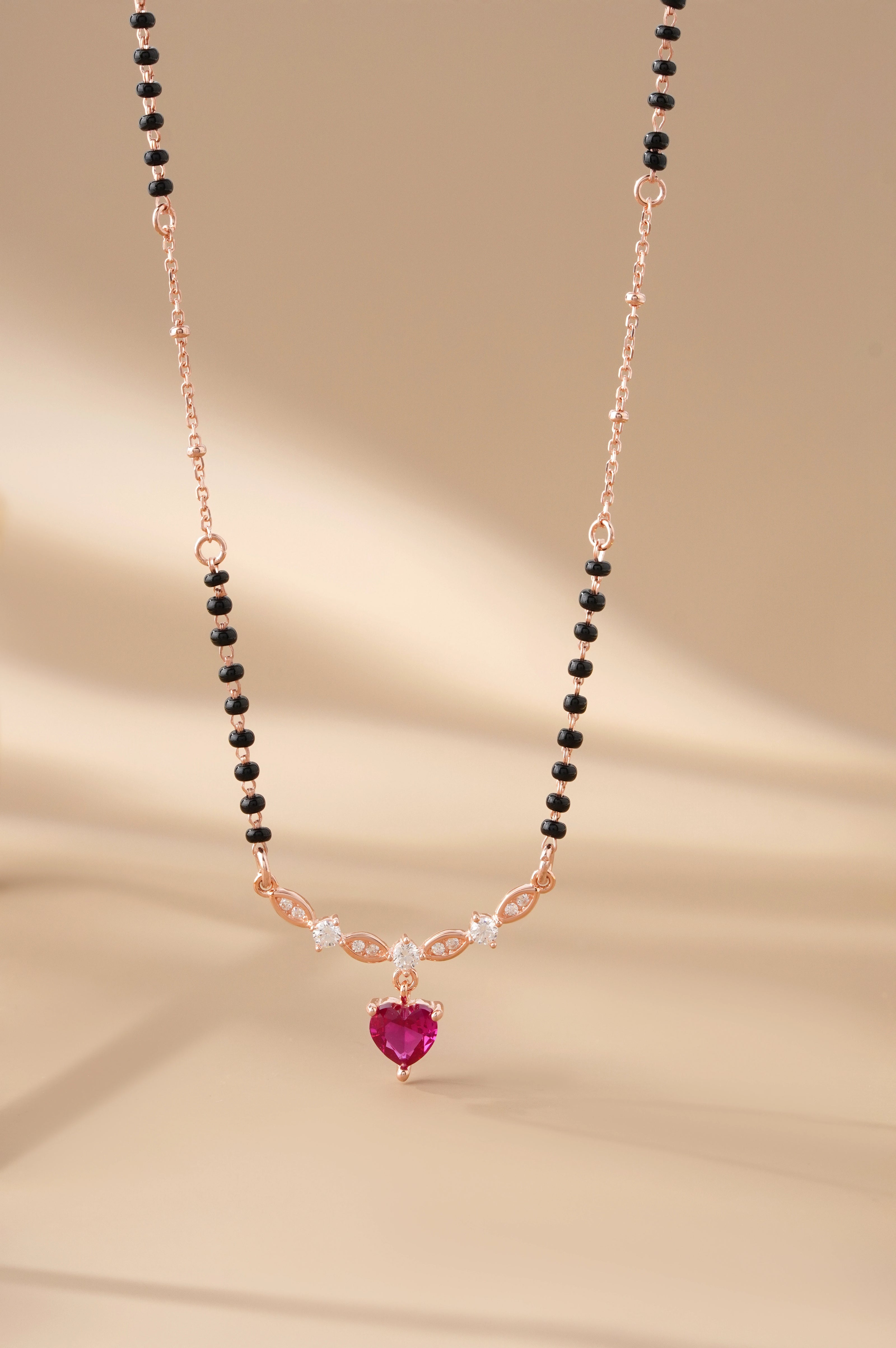 Heart Pink Stone 925 Sterling Silver Rose Gold Mangalsutra for Women