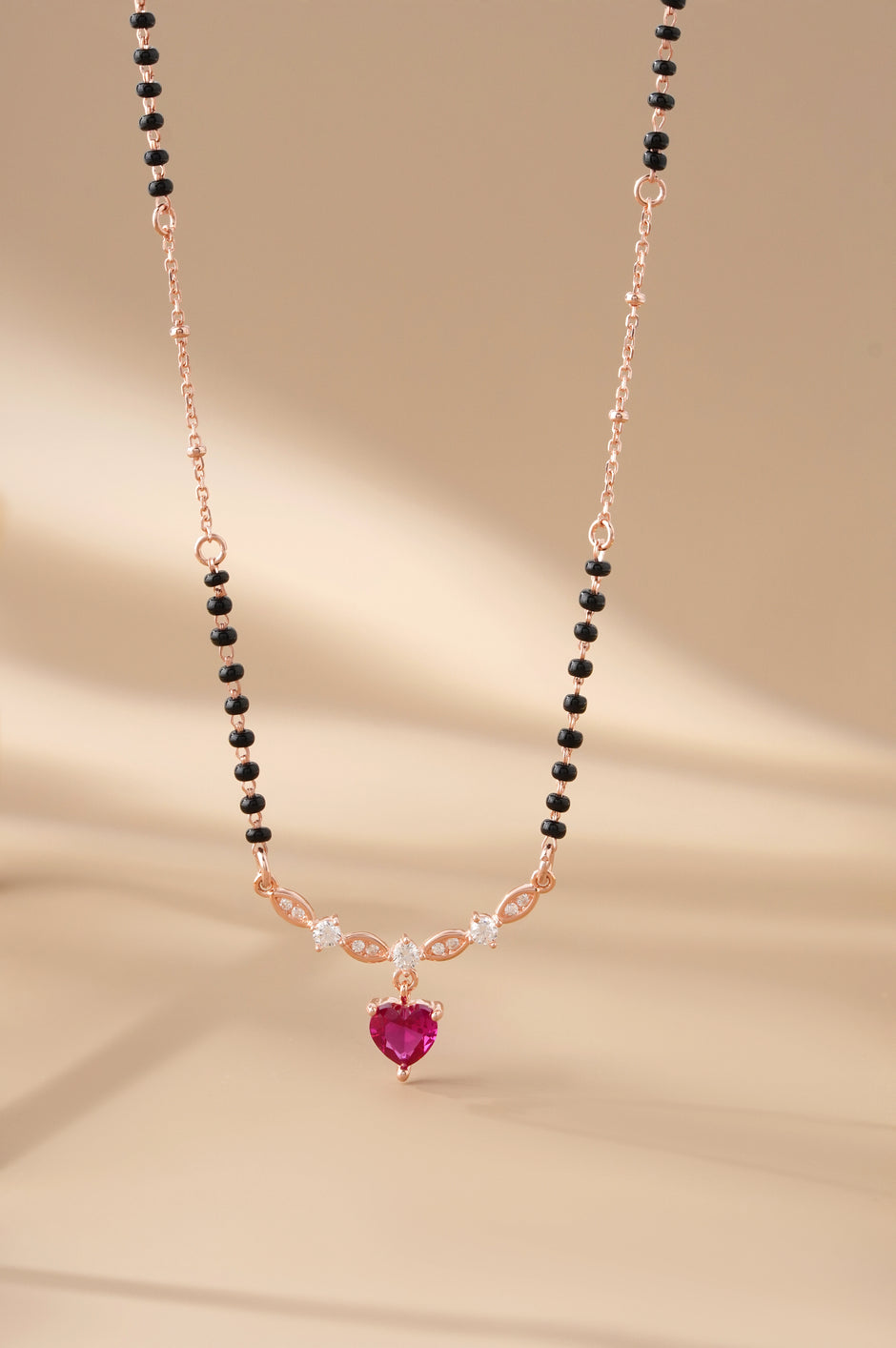 Heart Pink Stone 925 Sterling Silver Rose Gold Mangalsutra for Women