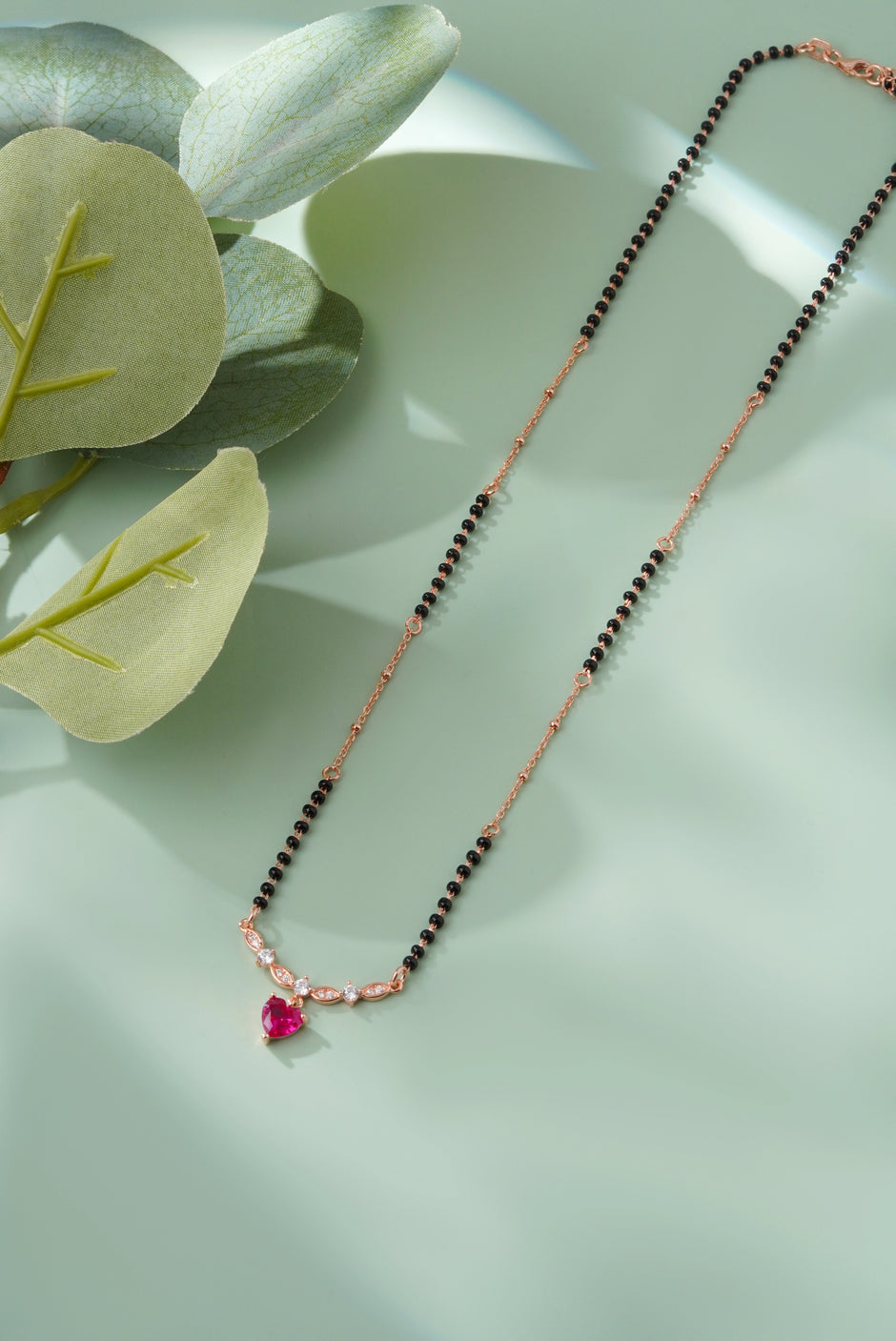 Heart Pink Stone 925 Sterling Silver Rose Gold Mangalsutra for Women