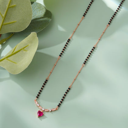 Heart Pink Stone 925 Sterling Silver Rose Gold Mangalsutra for Women