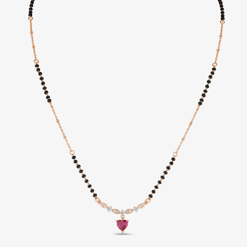 Heart Pink Stone 925 Sterling Silver Rose Gold Mangalsutra for Women
