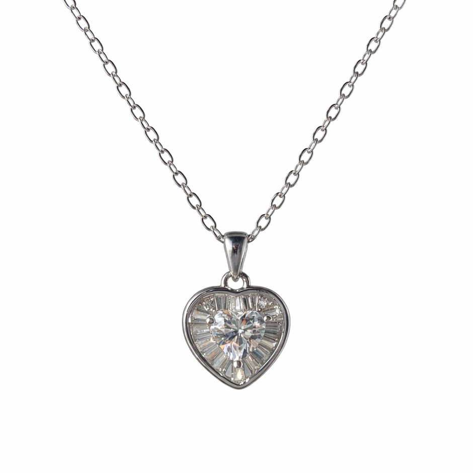 heart diamond 925 silver pendant chain