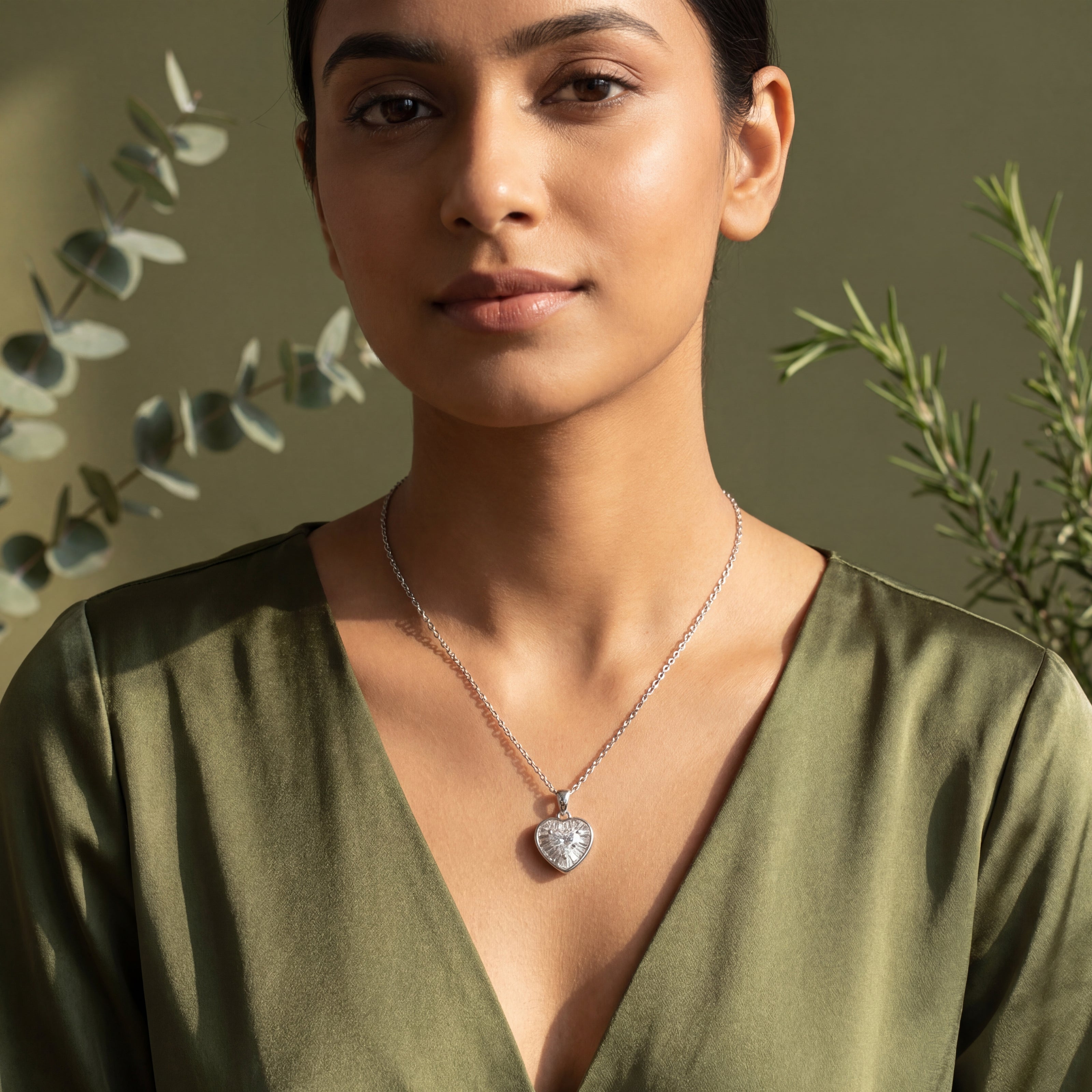 heart diamond 925 silver pendant chain