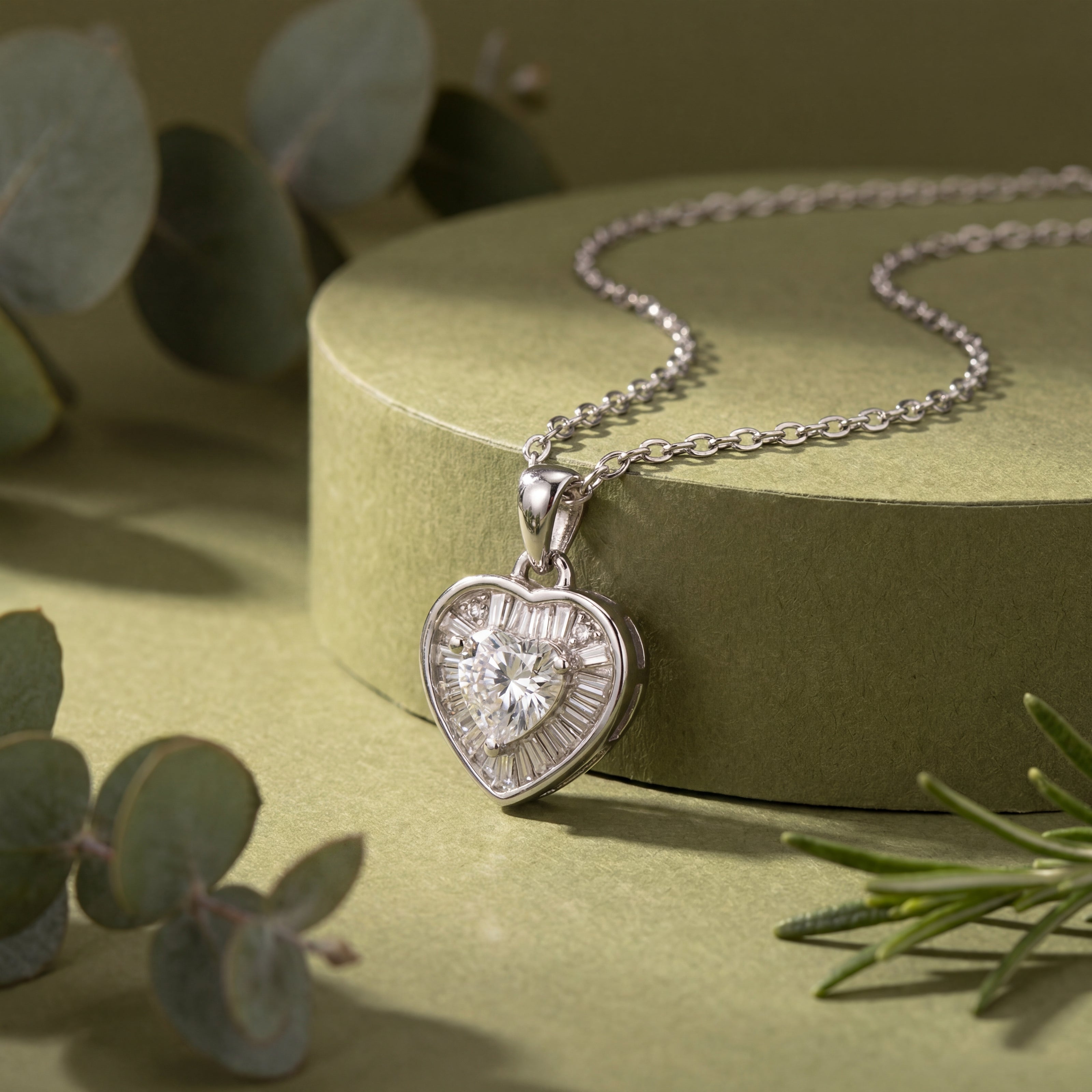 heart diamond 925 silver pendant chain