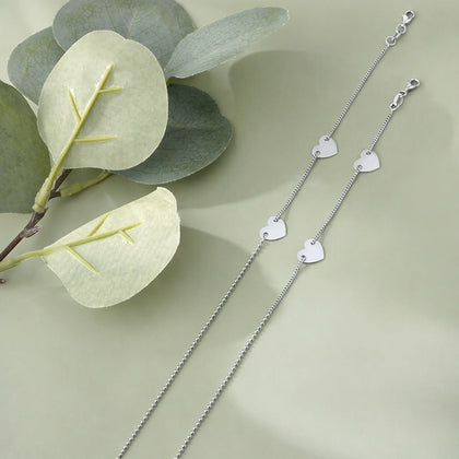 Heart Shape 925 Sterling Silver Minimal Anklet for Women