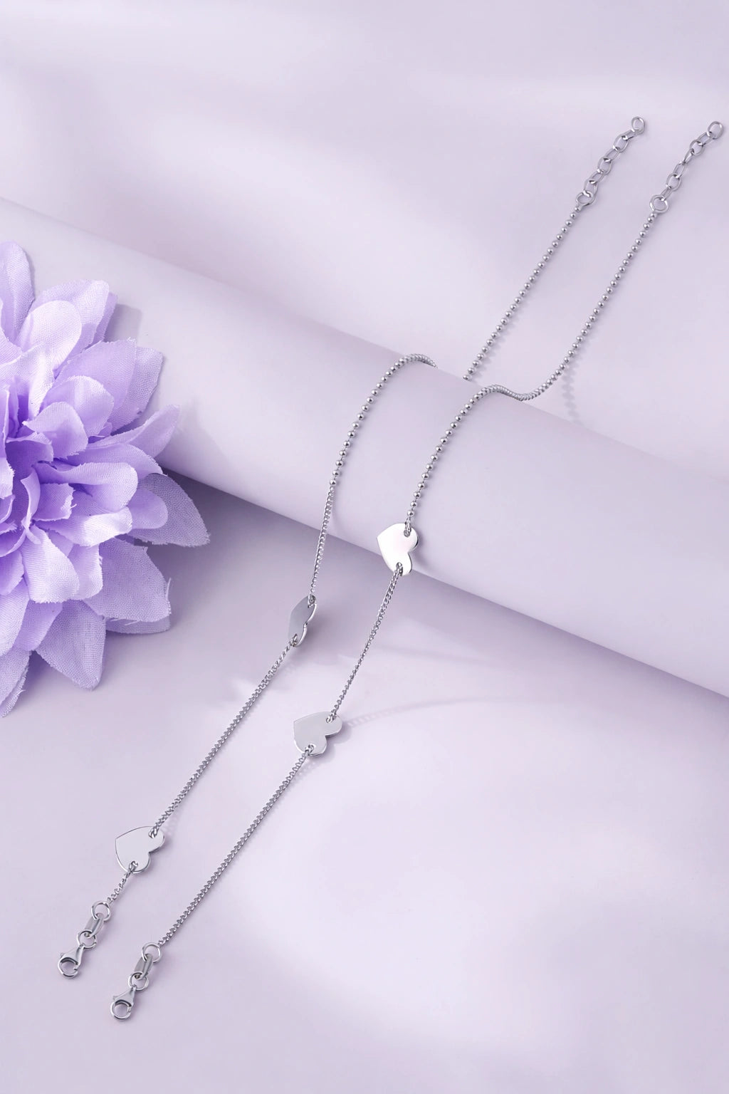Heart Shape 925 Sterling Silver Minimal Anklet for Women
