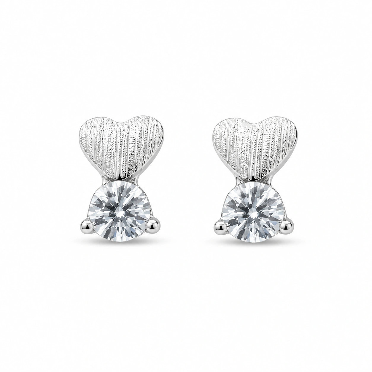 Heart Solitaire Diamond 925 Sterling Silver Stud Earrings for Women
