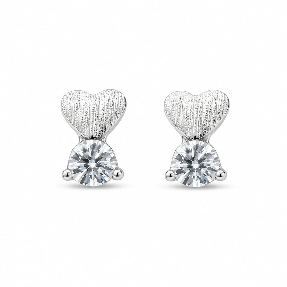 Heart Solitaire Diamond 925 Sterling Silver Stud Earrings for Women