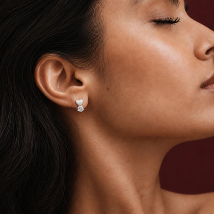 925 Sterling Silver Heart & Round CZ Stud Earrings for Women