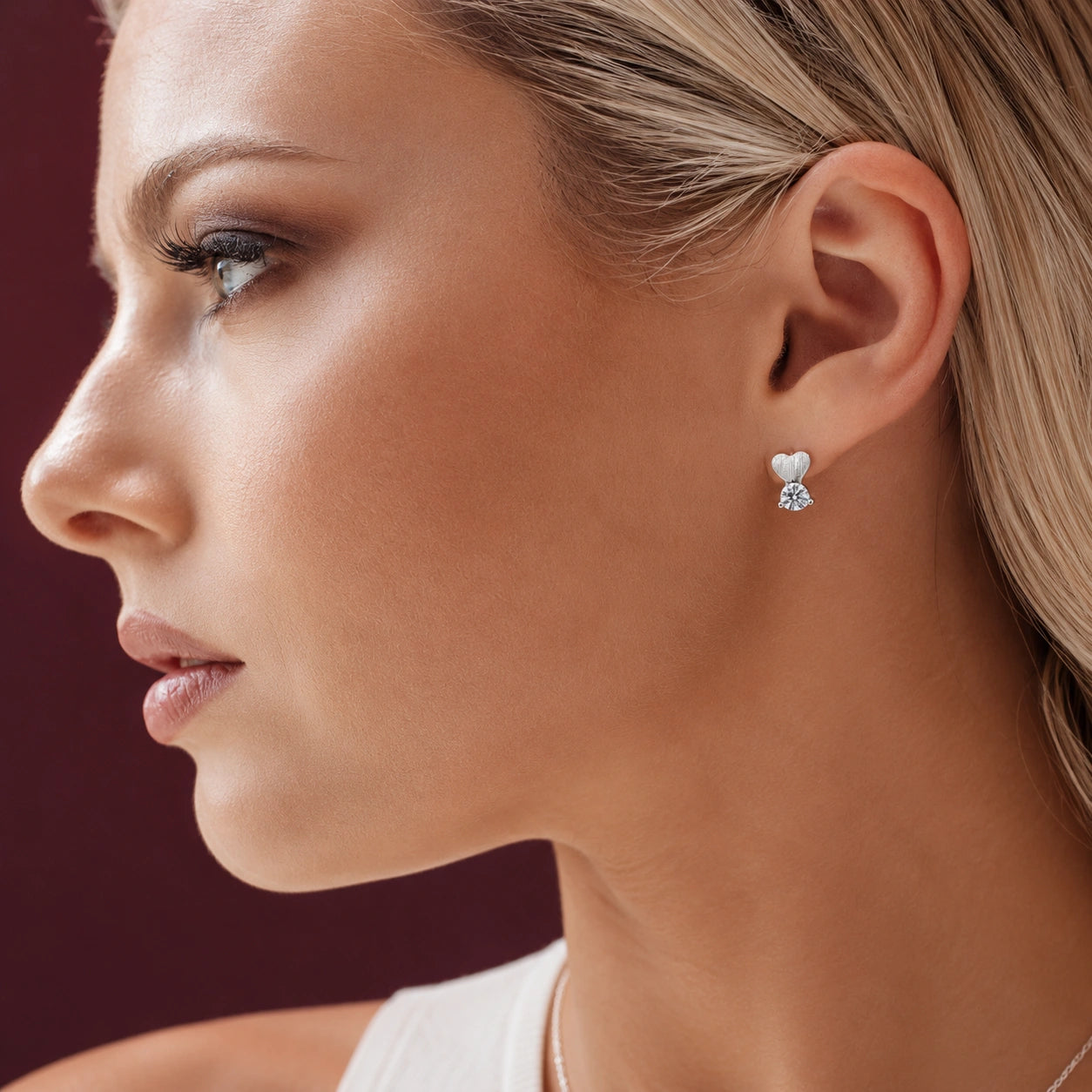 Heart Solitaire Diamond 925 Sterling Silver Stud Earrings for Women