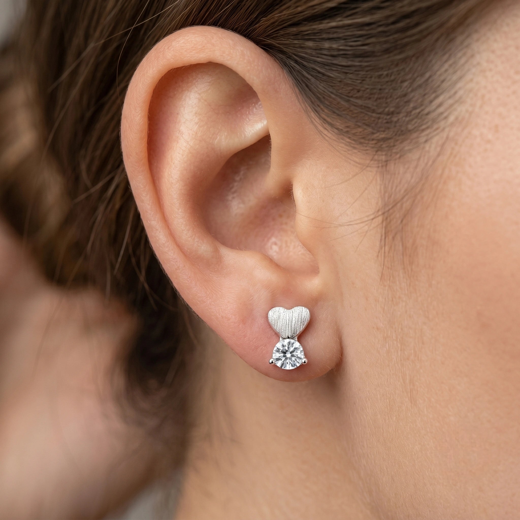 Heart Solitaire Diamond 925 Sterling Silver Stud Earrings for Women