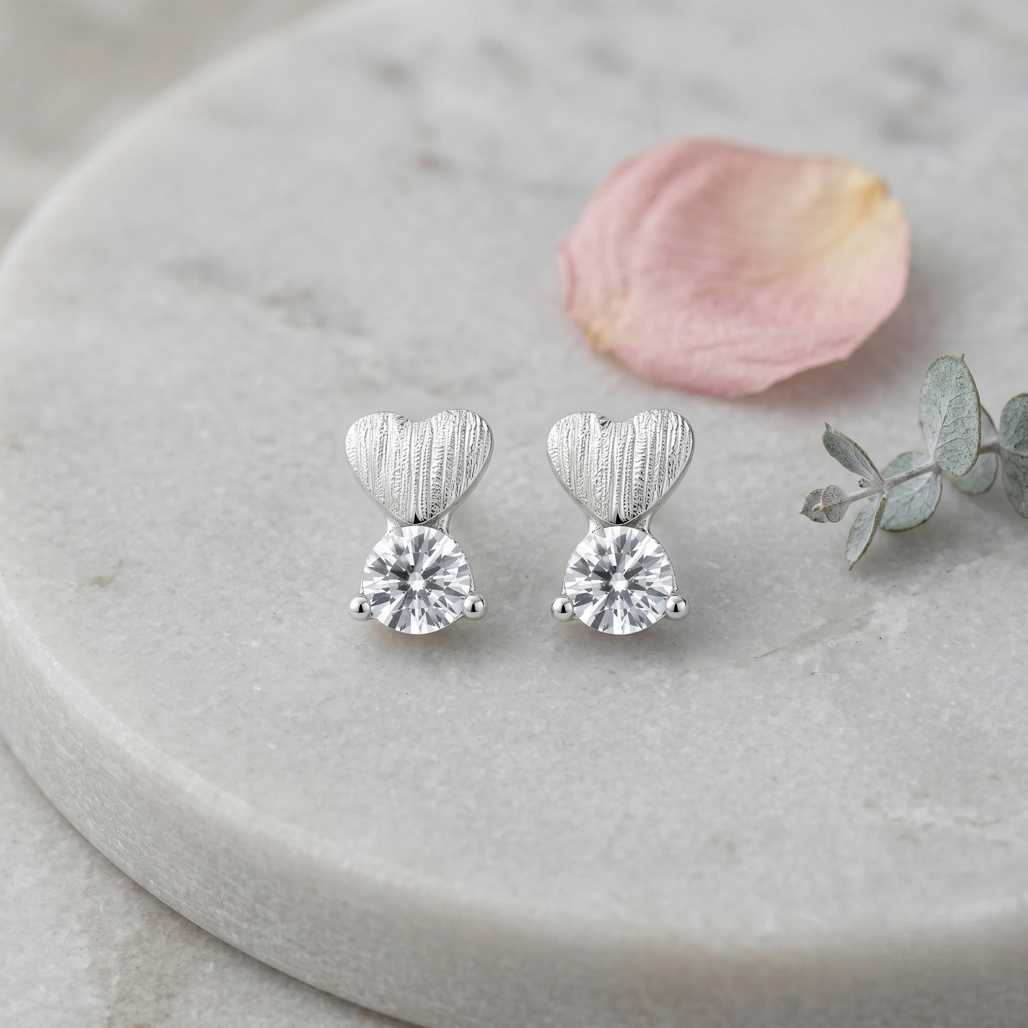 Heart Solitaire Diamond 925 Sterling Silver Stud Earrings for Women