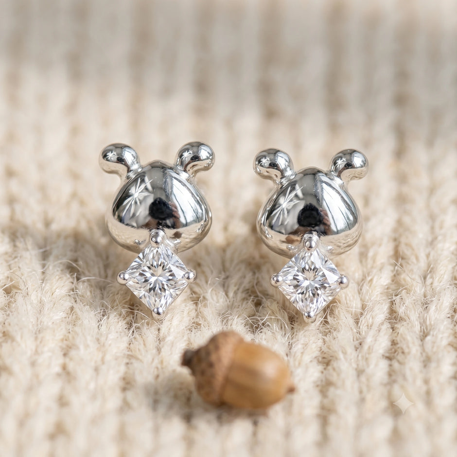 Heart Turtle Diamond 925 Sterling Silver Stud Earrings for Women