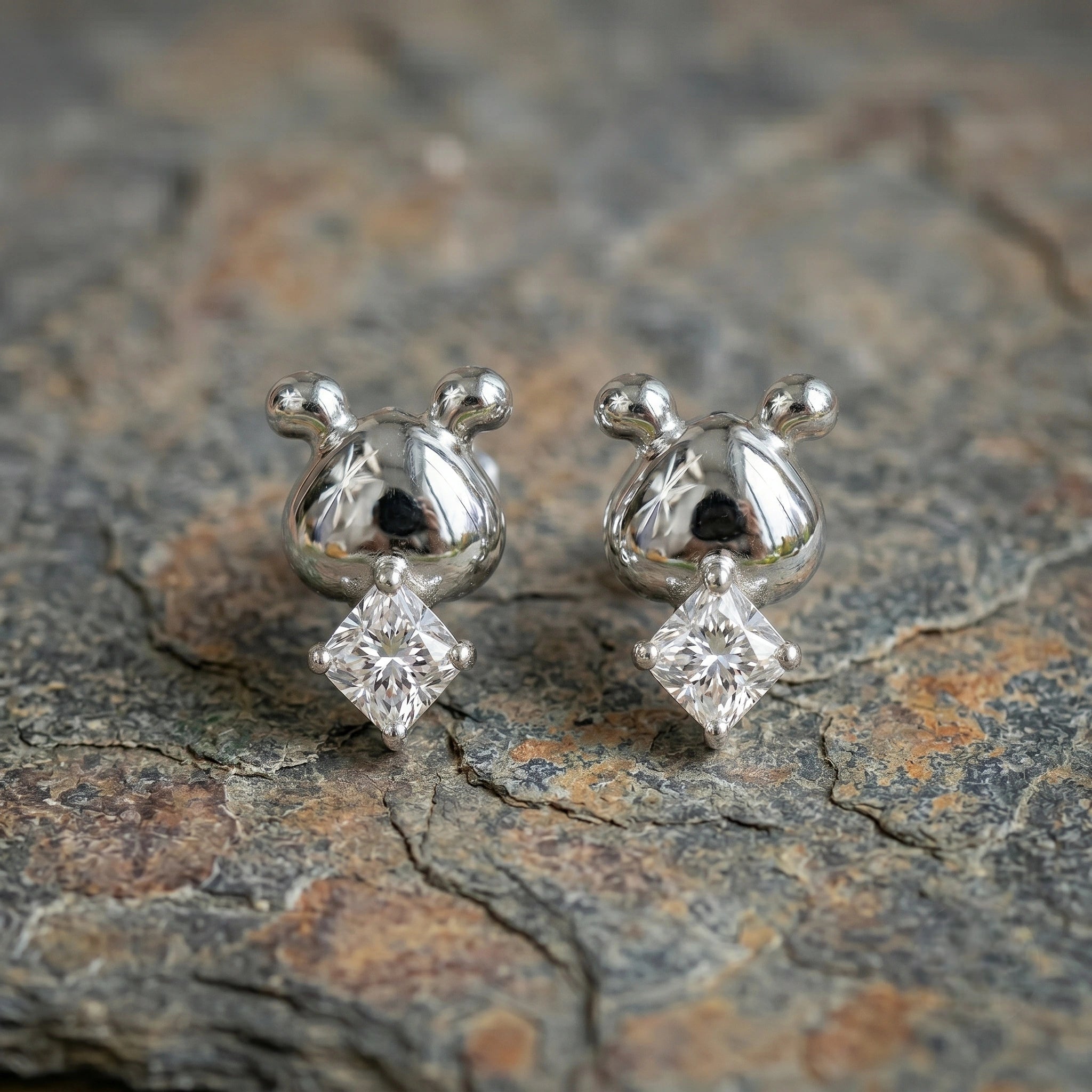 Heart Turtle Diamond 925 Sterling Silver Stud Earrings for Women