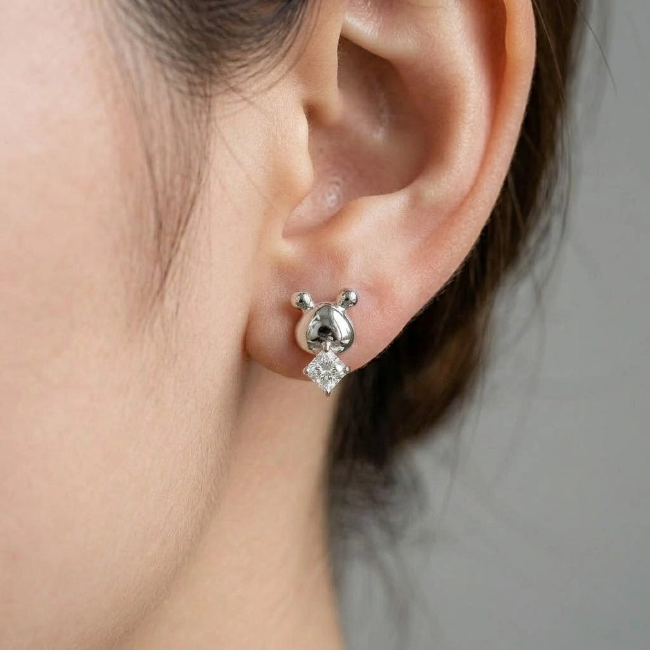 Heart Turtle Diamond 925 Sterling Silver Stud Earrings for Women