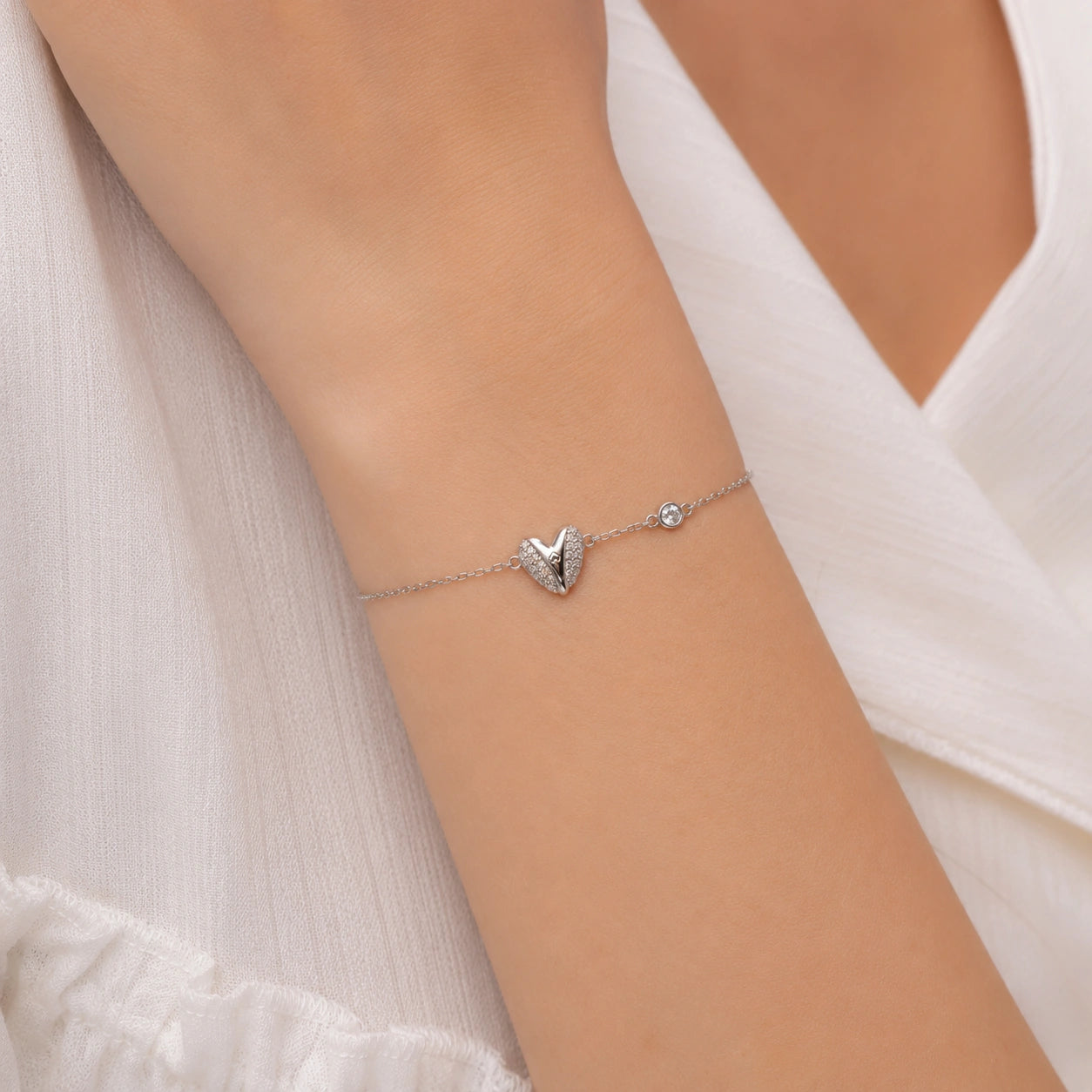 Heart Charm 925 Sterling Silver Bracelet for Women