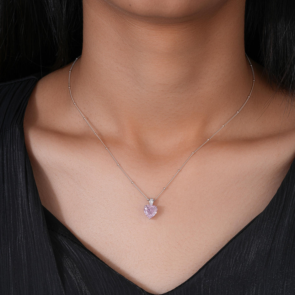 Heart Shape Radiance Diamond 925 Sterling Silver Pendant Chain for Women