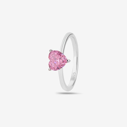 Pink Heart Stone Solitaire Ring