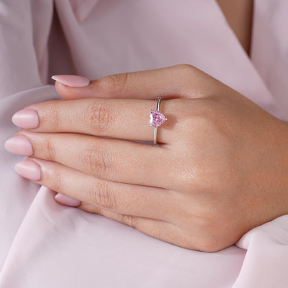 Pink Heart Stone Solitaire Ring