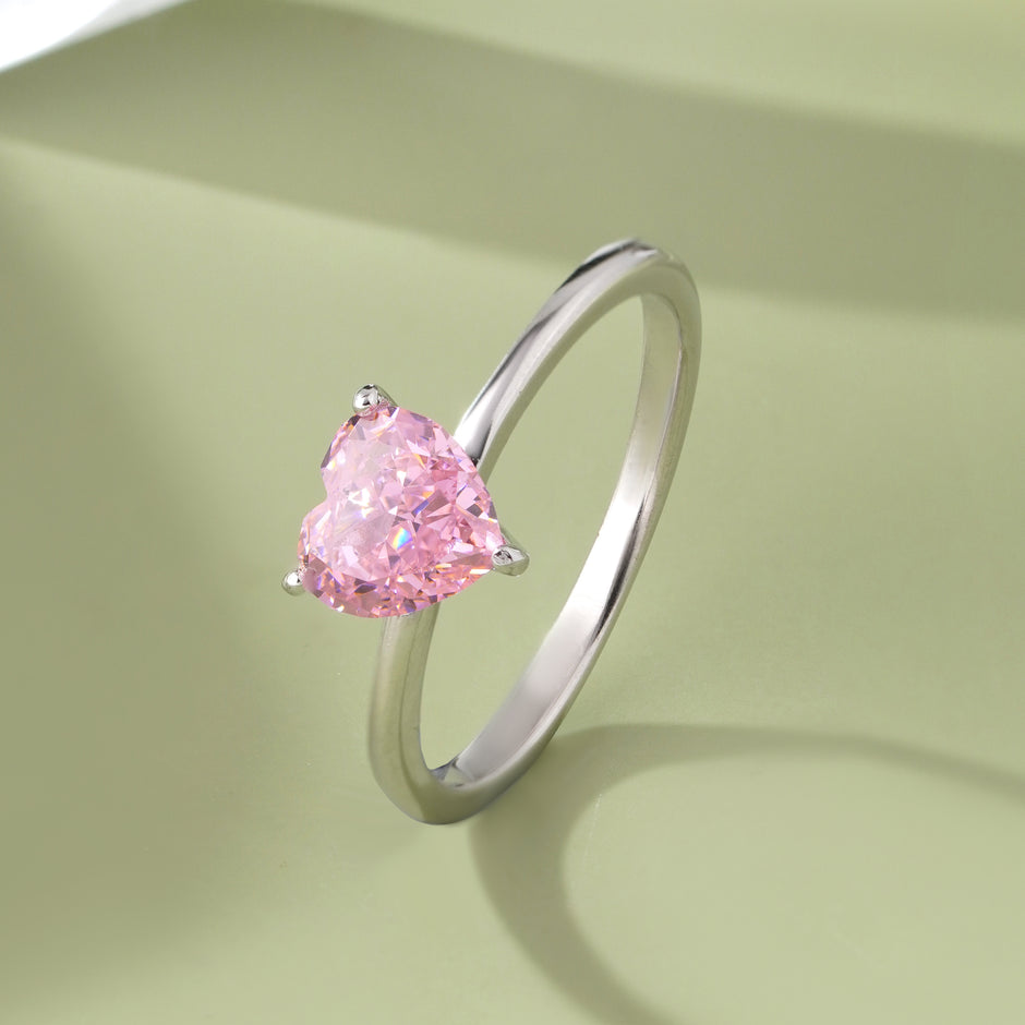 Pink Heart Stone Solitaire Ring