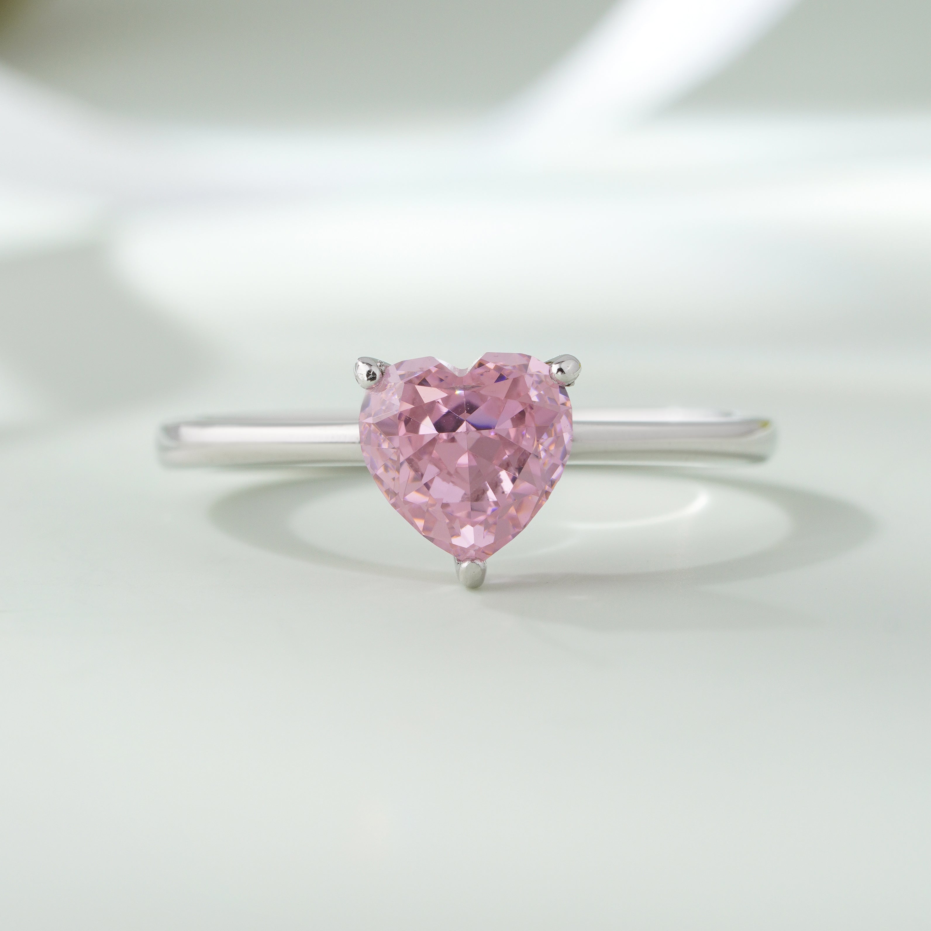 Pink Heart Stone Solitaire Ring